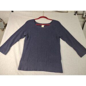 St. John's Bay Women's Navy Blue Round Neck 3/4 Sleeve Knit Pullover Sweater Med
